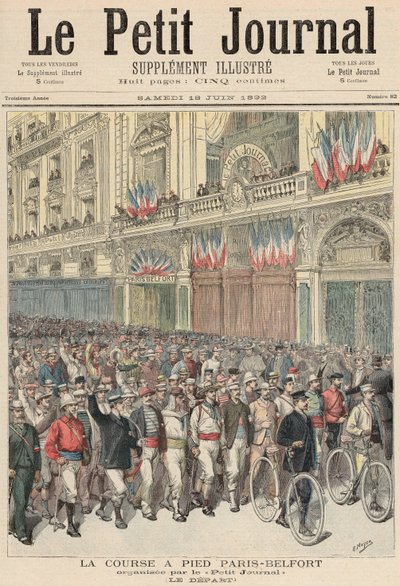 The Start of the Road Race fra Paris til Belfort, fra 'Le Petit Journal', 18. juni 1892 av Fortune Louis Meaulle and Henri Meyer