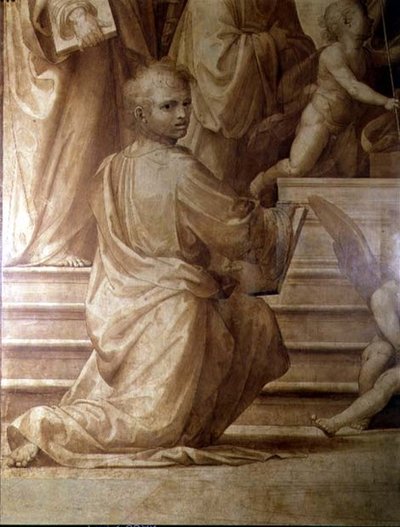 The Great Council Altertavle, detalj som viser en ung knelende helgen av Fra Bartolomeo