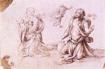 Tre studier av en kvinneskikkelse for Kvinnen i Samaria (penn og blekk på papir) av Fra Bartolomeo