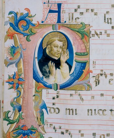 Ein dominikanischer Heiliger. Illustrierte Miniatur in einem Messbuch (c. 9, verso) von Fra  Angelico