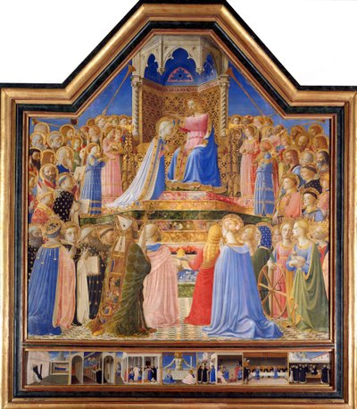 Coronation of the Virgin, ca. 1430-32 (tempera på panel) - "" The Coronation of the Virgin"" Maleri av Guido di Pietro (eller Fra Giovanni da Fiesole) kalt Fra Angelico ou il Blessed (1387-1455) 1400-tallet Sol. 2,09x2,06 m Paris, Louvre-museet. av Fra  Angelico