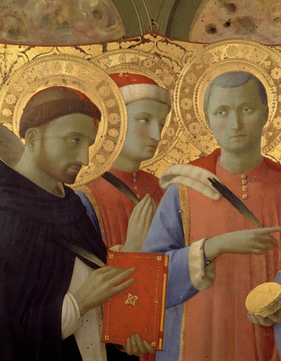 Detail des Annalena-Retabels: Porträts von St. Peter dem Märtyrer, St. Cosimo (Come oder Cosimo) und St. Damian (Tempera auf Holz) von Fra  Angelico