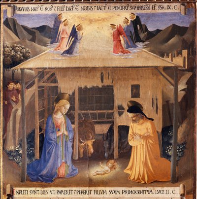 Kristi liv: fødselen, Armadio degli Argenti. (Tempera på tre av Fra  Angelico