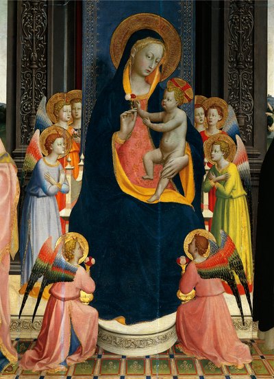 Madonna and Child Enthroned with Saints av Giovanni da Fiesole kjent som Fra Angelico (1400-cirka 1455), tempera på tre, detalj av Fra (c.1387 1455) Angelico