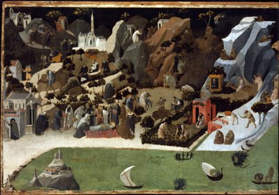 Thebaide - Scener fra ørkenfedrenes liv (Thebaid) - Maleri av Fra Giovanni (Guido di Pietro) av Fra Angelico (1387-1455) - 1420 - Tempera på panel - 73,8x1 cm - Kunstmuseum, Budapest av Fra (c.1387 1455) Angelico