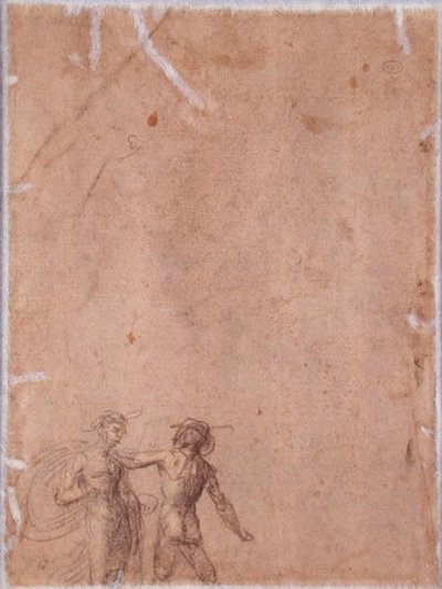 To figurer (verso) (svart og gult kritt forhøyet med hvitt på papir) (for recto se 152658) av Fra 1472-1517 Bartolommeo