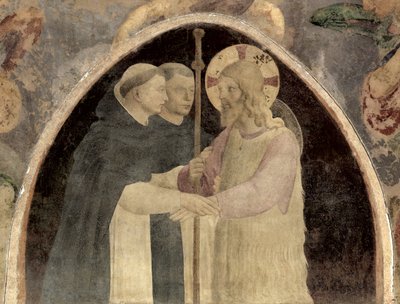 Christ Welcomes Two Dominican Friars, freskodetalj av 78936 av Fra Angelico