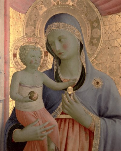 Detalj av jomfruen og barnet fra Annalena-altertavlen, etter 1434-tempera på panel av Fra Angelico