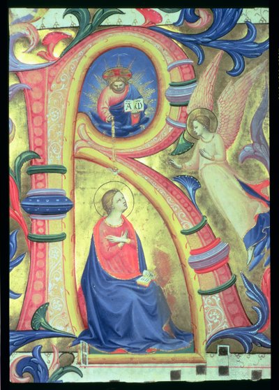 Ms 558 f.33v Bebudelsen avbildet i en historisk innledende R, detalj fra et Missal, tidlig 1430-talls vellumdetalj av 88932 av Fra Angelico