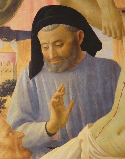 Santa Trinita, detalj av Josef av Arimathaea, tempera ca. 1434 og gull på panel av Fra Angelico