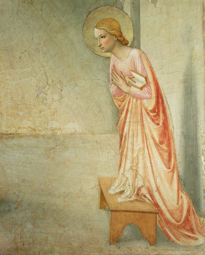 Bebudelsen, detalj av jomfruen, freskomaleri fra 1442, se 72388 av Fra Angelico