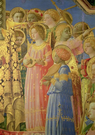 The Coronation of the Virgin, detalj som viser musikalske engler, ca. 1430-32 olje på paneldetalj av 60319 av Fra Angelico