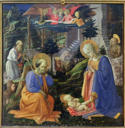 Tilbedelse av barnet med SS. Hilary, Jerome, Mary Magdalene og Angels (tempera på panel) av Fra Filippo Lippi
