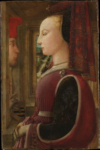 Portrett av en kvinne med en mann ved et vindu av Fra Filippo Lippi