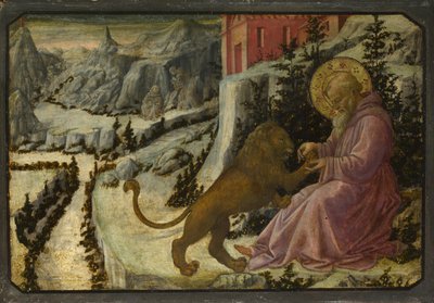 Den hellige Hieronymus og løven Predella-panelet til Pistoia Santa Trinità-altertavlen, 1455-1460 av Fra Filippo Lippi