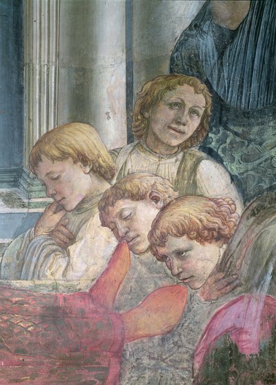 The Celebration of the Relics of St. Stephen detalj av korister, 1452-66 fresco se også 63780 & 63782 av Fra Filippo Lippi