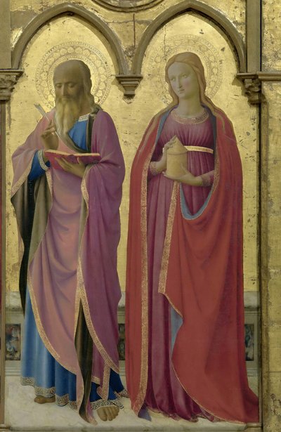 De hellige Matteus og Maria Magdalena. Cortona Polyptych, ca 1437. av Fra Giovanni Angelico da Fiesole