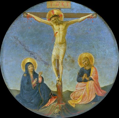 Korsfestelsen med Maria og Johannes evangelisten Tondo, ca. 1440. av Fra Giovanni Angelico da Fiesole