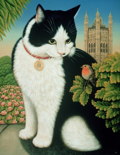 Humphrey, Downing Street Cat, 1995 (olje og tempera på panel) av Frances Broomfield