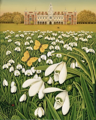 Snowdrop Day, Hatfield House, 1999 (olje og tempera på feltet) av Frances Broomfield