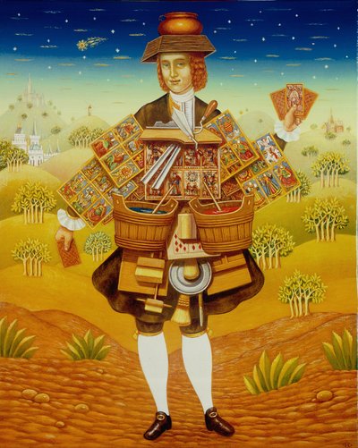 Kortselgeren, 2003 (olje og tempera på panel) av Frances Broomfield