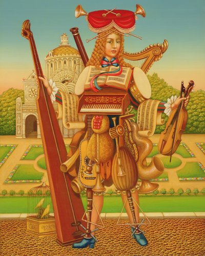 The Musicians Garden, 1997 (olje og tempera på panel) av Frances Broomfield