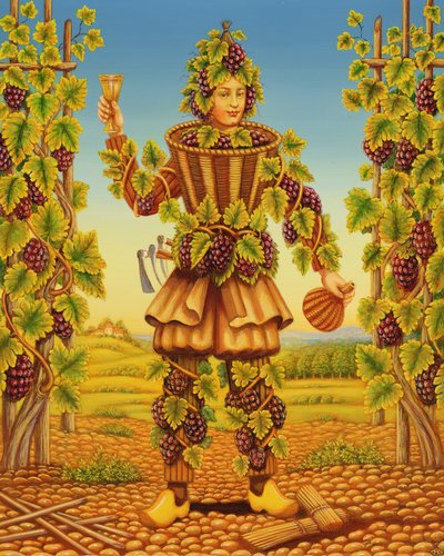 The Vignerons Habit, 1998 (olje og tempera på panel) av Frances Broomfield
