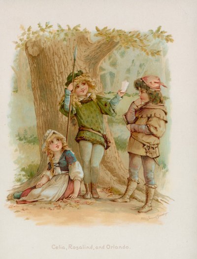 Celia, Rosalind og Orlando fra Shakespeares As You Like It av Frances Brundage