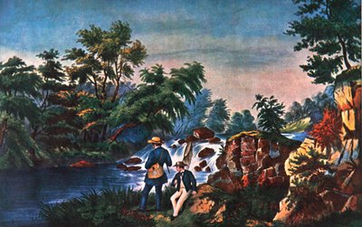 The Trout Stream, utgitt av Currier & Ives av Frances Flora Bond (c.1812 76) (after) Palmer