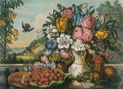 Landskap - frukt og blomster, 1862. av Frances Flora Bond Palmer