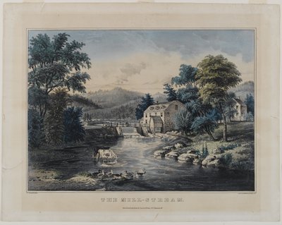 The Mill-Stream, utgitt av Currier & Ives, New York (håndfarget lito) av Frances Flora Bond Palmer
