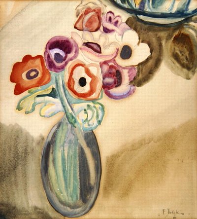 Kanne med blomster (akvarell på papir) av Frances Hodgkins
