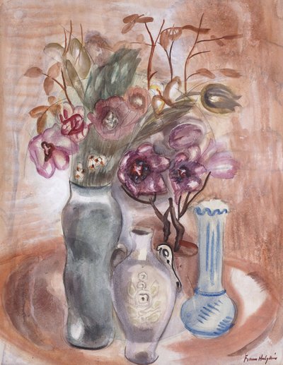 Stilleben med blomster og vaser av Frances Hodgkins