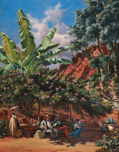 Frances Kennedy Schultze maler under en pergola, Alger av Frances Kennedy (attr. to) Schultze