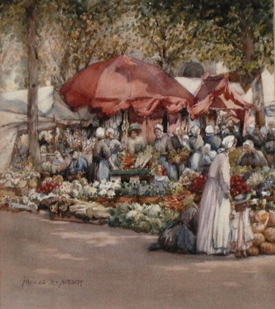 Markedsdag, Nord-Frankrike ca. 1910 (akvarell på papir) av Frances Nesbitt