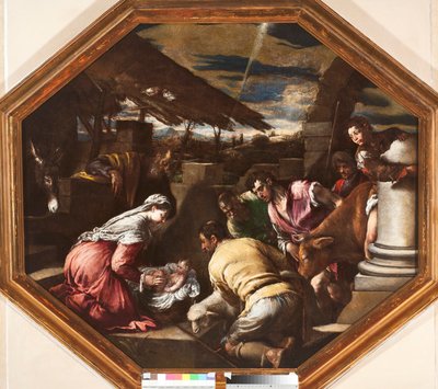 Tilbedelse av hyrdene Maleri av Francesco da Ponte dit Francesco Bassano (1549-1592) Genes, Strada Nuova-museene av Francesco Bassano