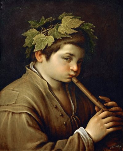 Garcon jouant de la fløyte - Gutt som spiller fløyte - Francesco Bassano, den yngre (1549-1592). Olje på kobber, ca 1580-1585. Mål: 54,6x44 cm. Kunsthistorisk museum, Vienne av Francesco Bassano