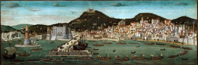 Tavola Strozzi: returen av den aragonske flåten seirende i slaget ved Ischia i 1465 (tempera på tre av Francesco (attr.) Rosselli