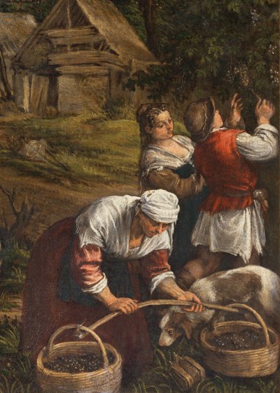 Harvest, (Moses mottar de ti bud), (detalj av 65689), 1576 av Francesco Bassano