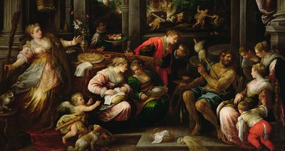 Hercules og Omphale, dronning av Lydia, 1587 av Francesco Bassano