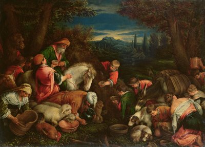 Jacob og Laban ved brønnen, 1590 av Francesco Bassano