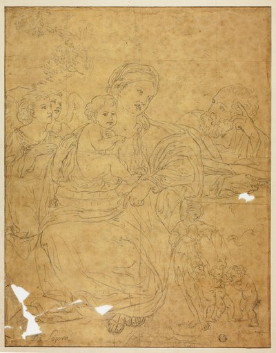 Hellig familie med to engler av Francesco Albani