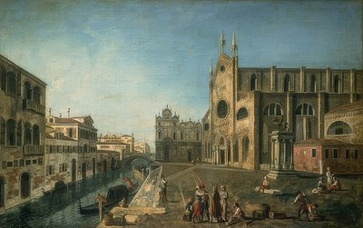 Utsikt over Venezia med kirken Santi Giovanni e Paolo. 1735-1740 av Francesco Albotto
