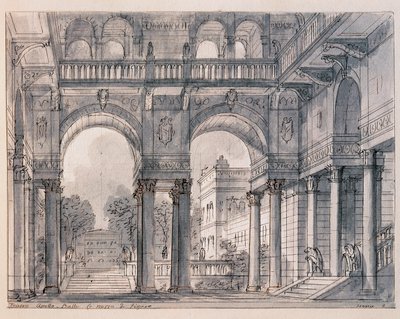 Scenografi for den andre scenen av "" Les noces de Figaro (Figaros ekteskap) av Wolfang Amadeus Mozart (1756-1791) regissert av scenografen Francesco Bagnara (1784-1866) 1820-1839 Venezia Museo Correr av Francesco Bagnara