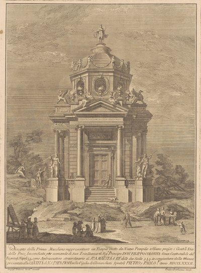 Prima Macchina for Chinea av 1782: Janus-tempelet bygget av Numa Pompilius av Francesco Barbazza, after Giuseppe Palazzi