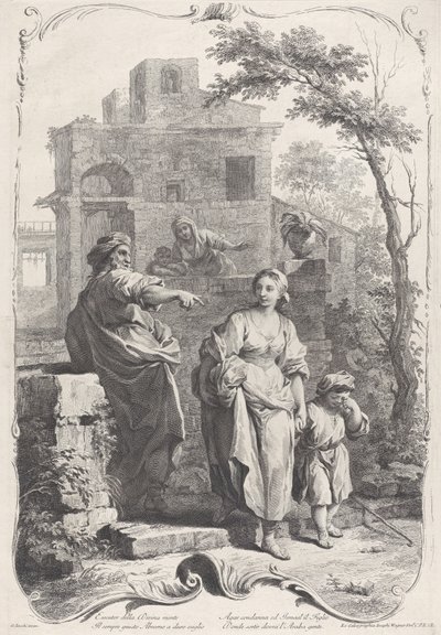Hagar sendt inn i villmarken, 1758. av Francesco Bartolozzi