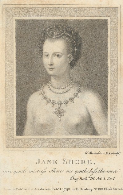 Jane Shore: Gi milde elskerinne Shore ett mildt kyss jo mer Shakespeare,..., 1. februar 1790. av Francesco Bartolozzi