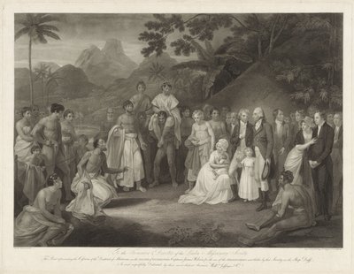 Kapitein James Wilson på eiland Otaheité Overdragelsen av Matavai (på Tahiti) til kaptein James Wilson Overdragelsen av distriktet Matavai på øya Otaheite til kaptein James Wilson for bruk av misjonærene sendt dit av det samfunnet av Francesco Bartolozzi