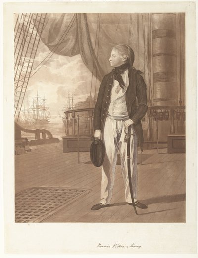 Portrett av prins William Henry ombord på et krigsskip fra den britiske kongelige marinen. av Francesco Bartolozzi