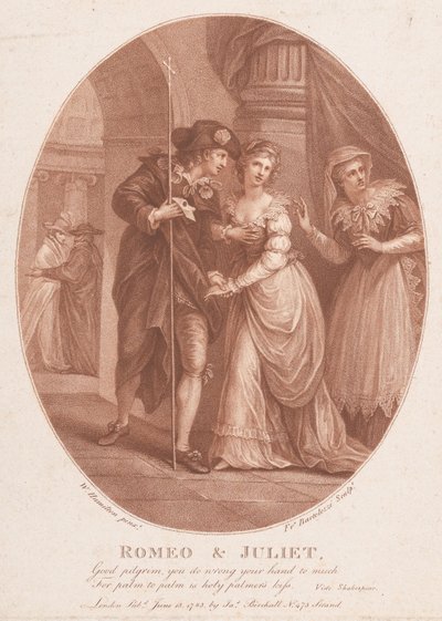 Romeo og Julie ved maskeraden Shakespeare, Romeo og Julie, 1. akt, scene 5..., 15. juni 1785. av Francesco Bartolozzi